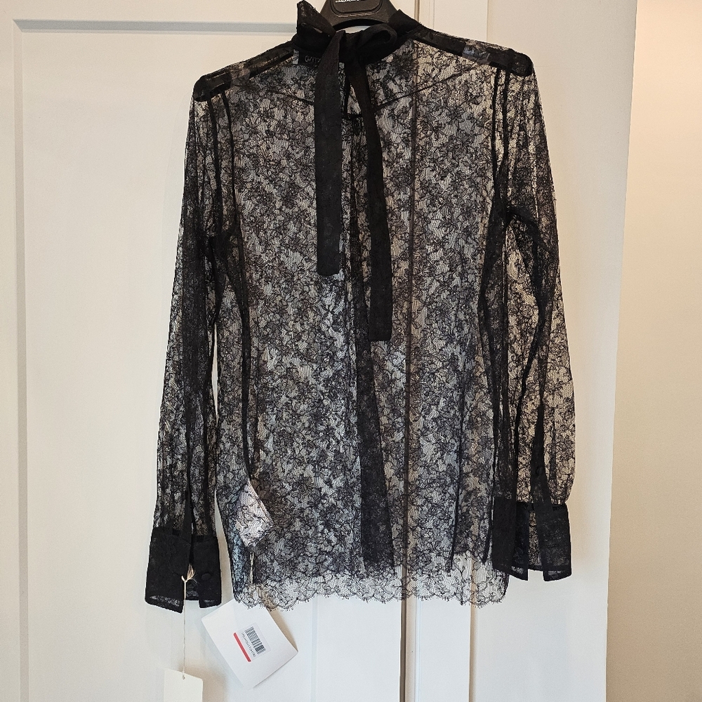 Valentino Garavani Sheer Black Lace Blouse size 40